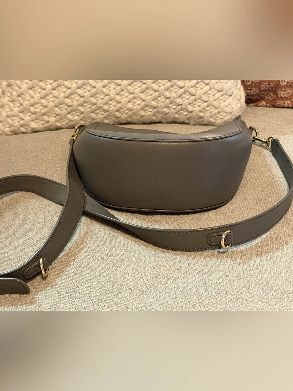 Bandolier Taupe Gray Leather Crossbody Bag